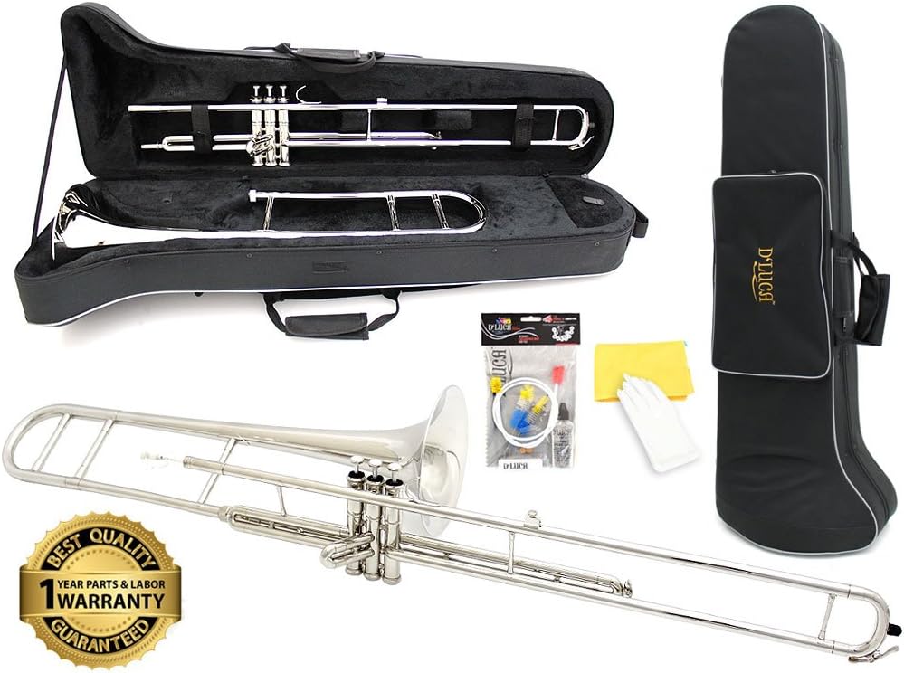 D'Luca 710N 710 Series Plated Bb Valve Trombone with Professional Case, Cleaning Kit, Nickel