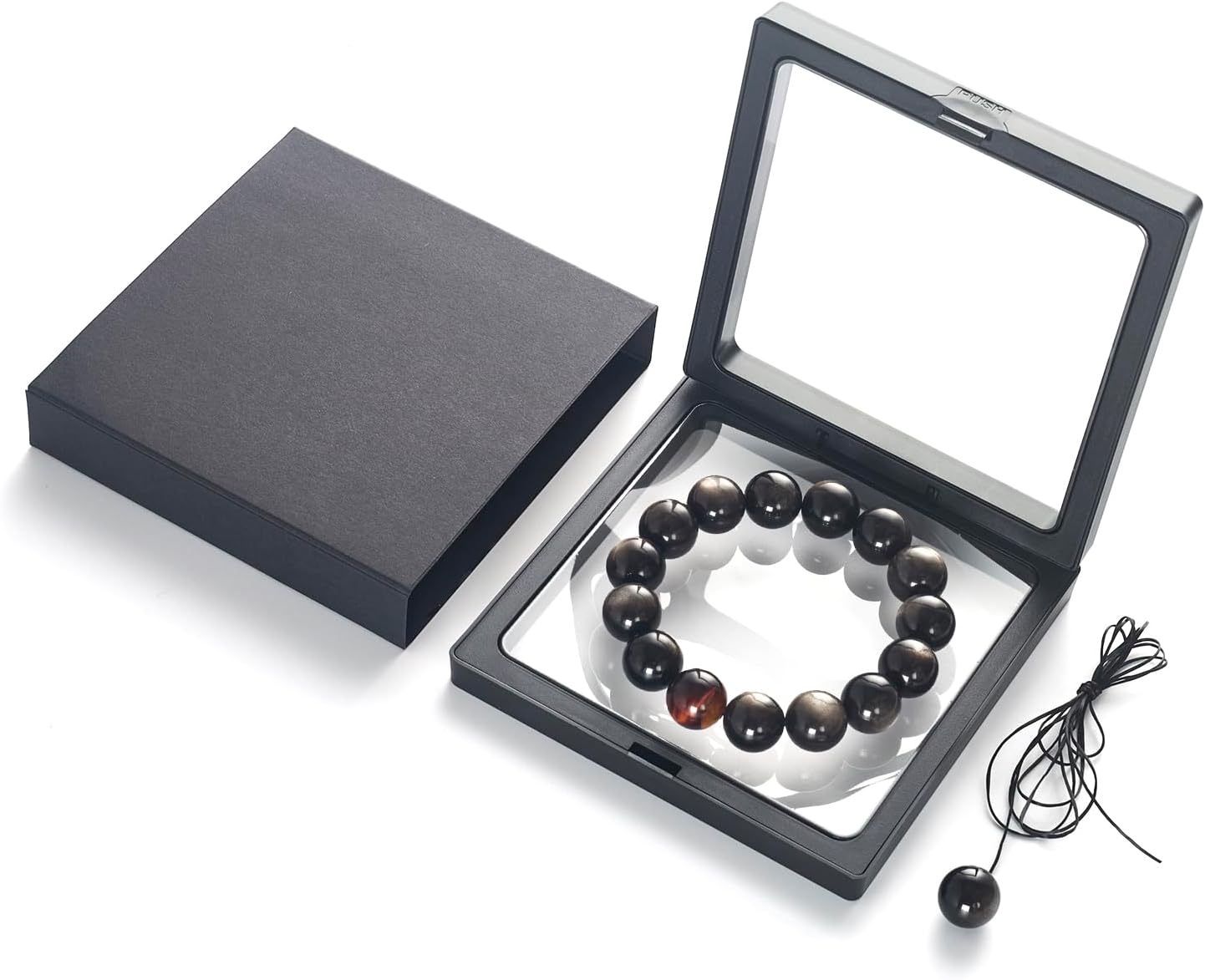 Natural Obsidian Bracelet For Men 10MM | Adjustable Stone Beaded Bracelet | Handmade Obsidian Stretch Elastic Bracelet for Men Women Gifts | with a Tiger Eye Stone | Black and Silver 7.5" - Image 8