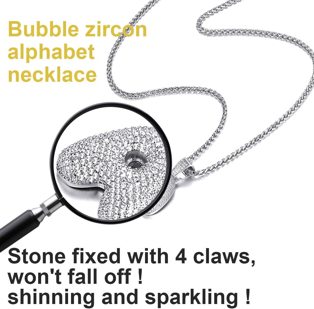GoldChic JEWELRY Customized Iced Bling Pendant for Men, Gold Plated CZ Initial Letter Necklace with Tennis Chain, CZ Alphabet Charm Men Women Hip Hop Jewelry A to Z