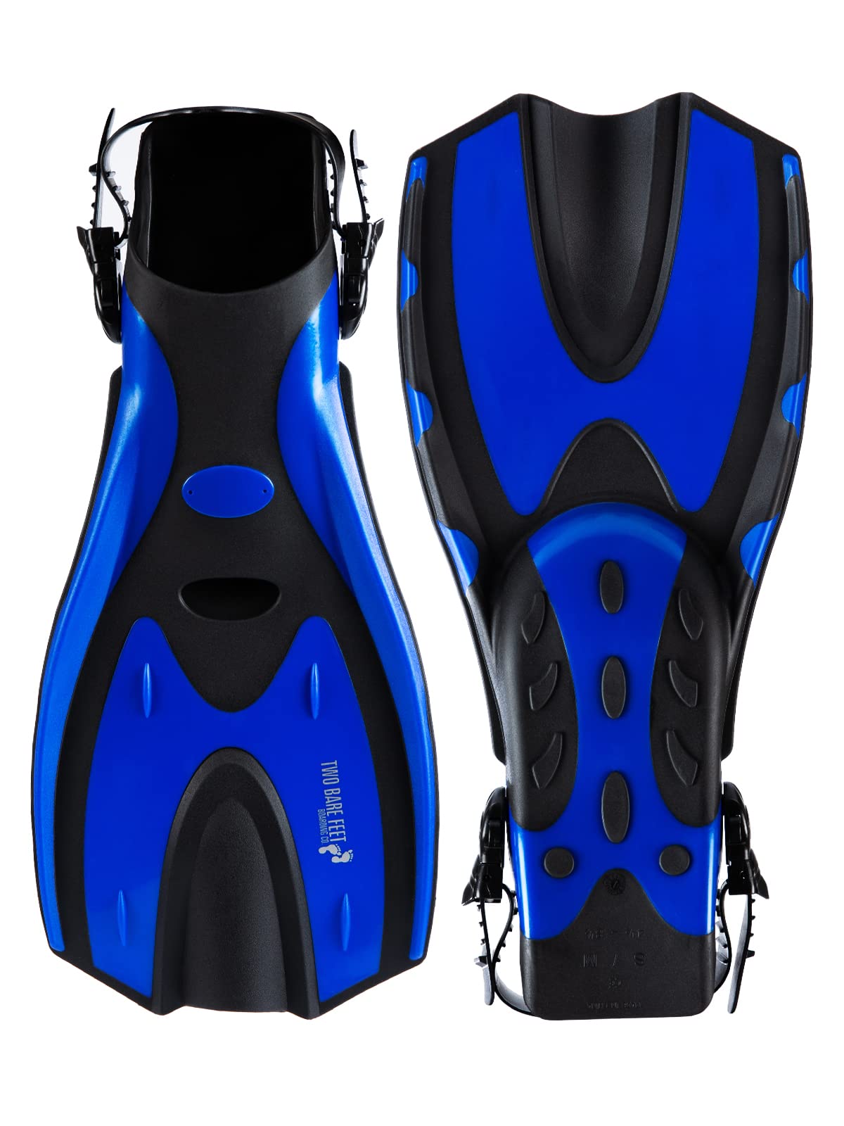 Two Bare Feet Adjustable Diving Fins – Swim, Snorkel & Scuba Fins for Adults – Full Foot Flippers with Easy Strap – Ideal for Holidays, Pool, Sea & Water Sports (F70 Blue, L / XL (UK 9 - 13))