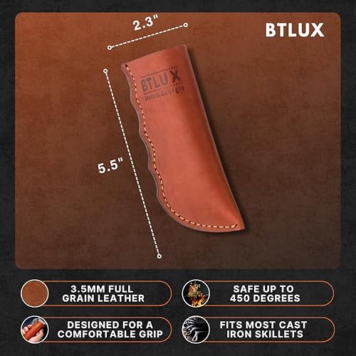 Miniatura 3 de Made in Georgia - Funda de mango de hierro fundido - Soporte de mango de cuero extra grueso resistente al calor para sartenes de hierro fundido y