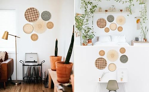 Miniatura 9 de Set of 6 Rattan Bamboo Wicker Wall Basket Hanging Wall Decor Boho Home Seagrass Woven Wall Decoration Straw Woven Plate Rustic Farmhouse Bedroom