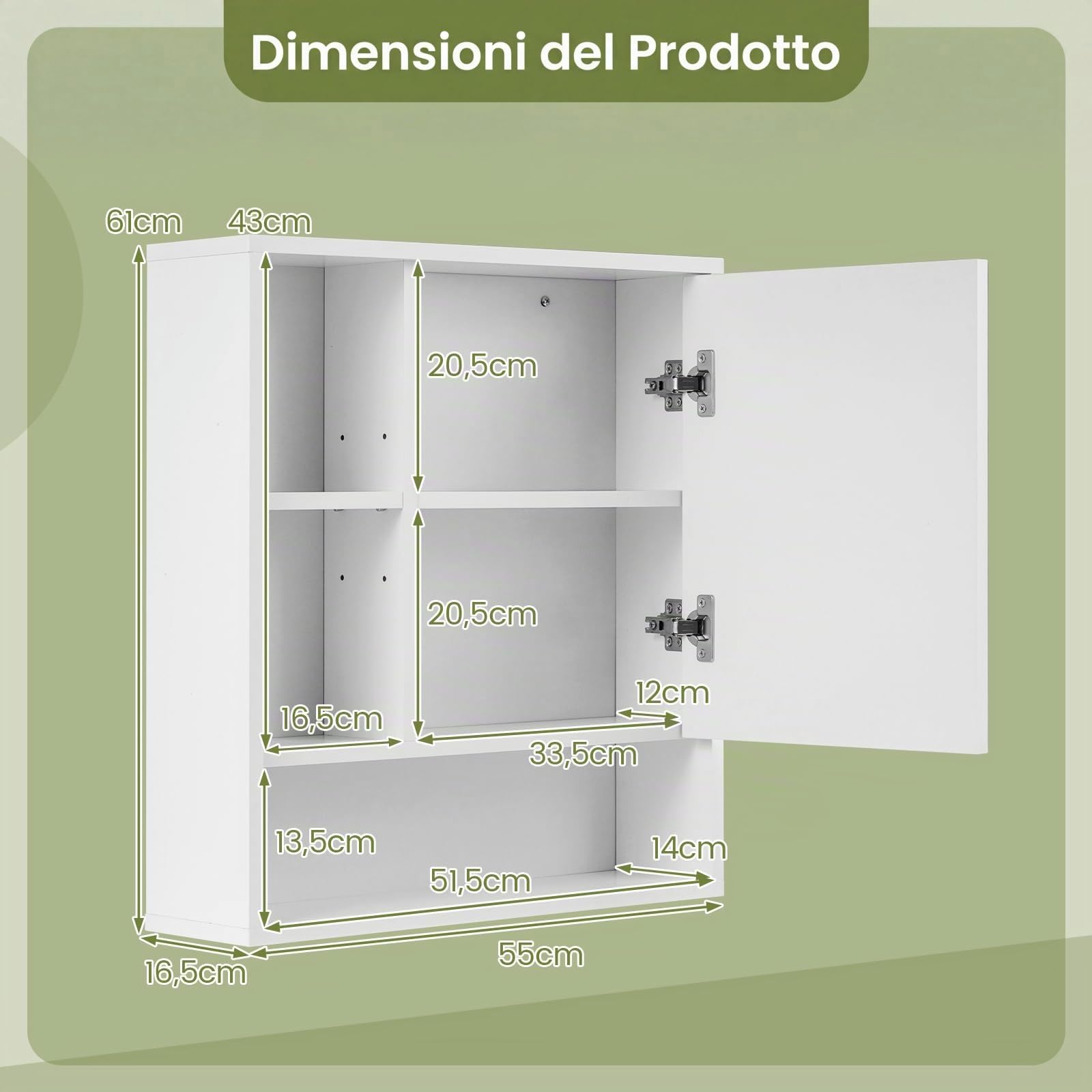 COSTWAY Mobile Bagno con Specchio da Parete in Legno, Bianco