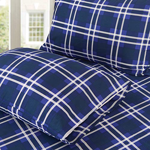 Elegant Comfort Luxury Soft Bed Sheets Plaid Pattern - 1500 Premium Hotel Quality Microfiber Softness Wrinkle and Fade Resistant (6-Piece) Bedding Set, King, Navy Blue