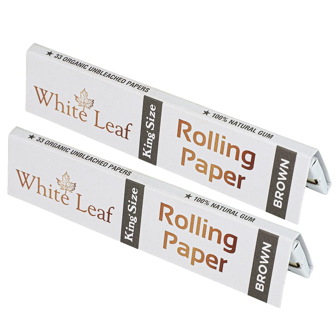 White Leaf King Size Smoking Rolling Paper Packs Of 2 Leafs Each 33 Paper (Brown Unbleached) 66 Rolling Paper