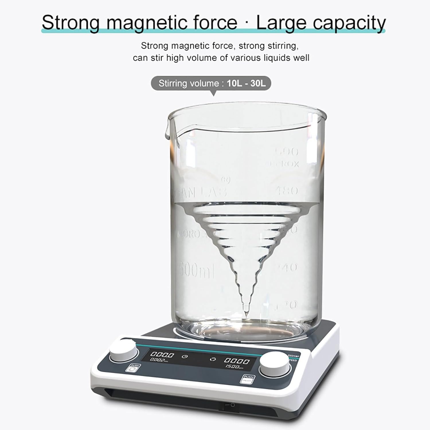 Agitatore magnetico con piastra riscaldante, capacità 10L/15L, display digitale, controllo manopola, velocità 50-1500rpm, timer 1min-23h59min, ideale per uso in laboratorio