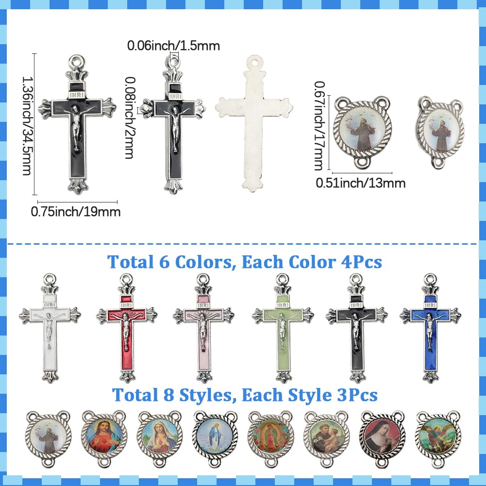 SUNNYCLUE 1 Box 48Pcs 14 Styles Rosary Charms Center Medal Charms Bulk Antique Silver Vintage Easter Cross Crucifix Rosary Pendants for Jewellery Making Supplies DIY Craft Findings Necklace Bracelet - Image 2