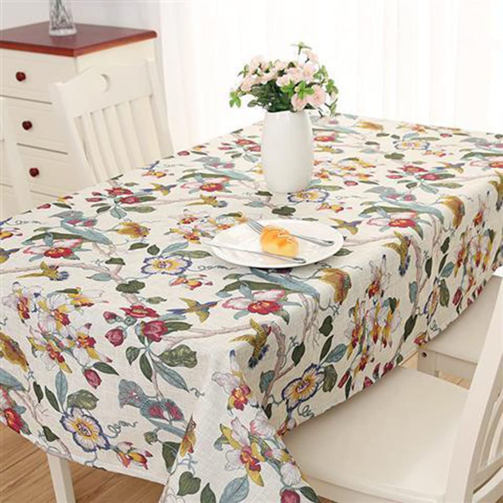 Nappe rectangulaire oiseaux et fleurs blanche pour protéger et embellir votre table de fête