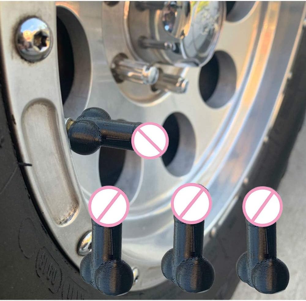Prank Valve Stem Caps, Universal Car Prank Shaped Tire Caps for Cars, SUVs, Bikes, Bicycles, Motorcycles.(4pcs) (Black)