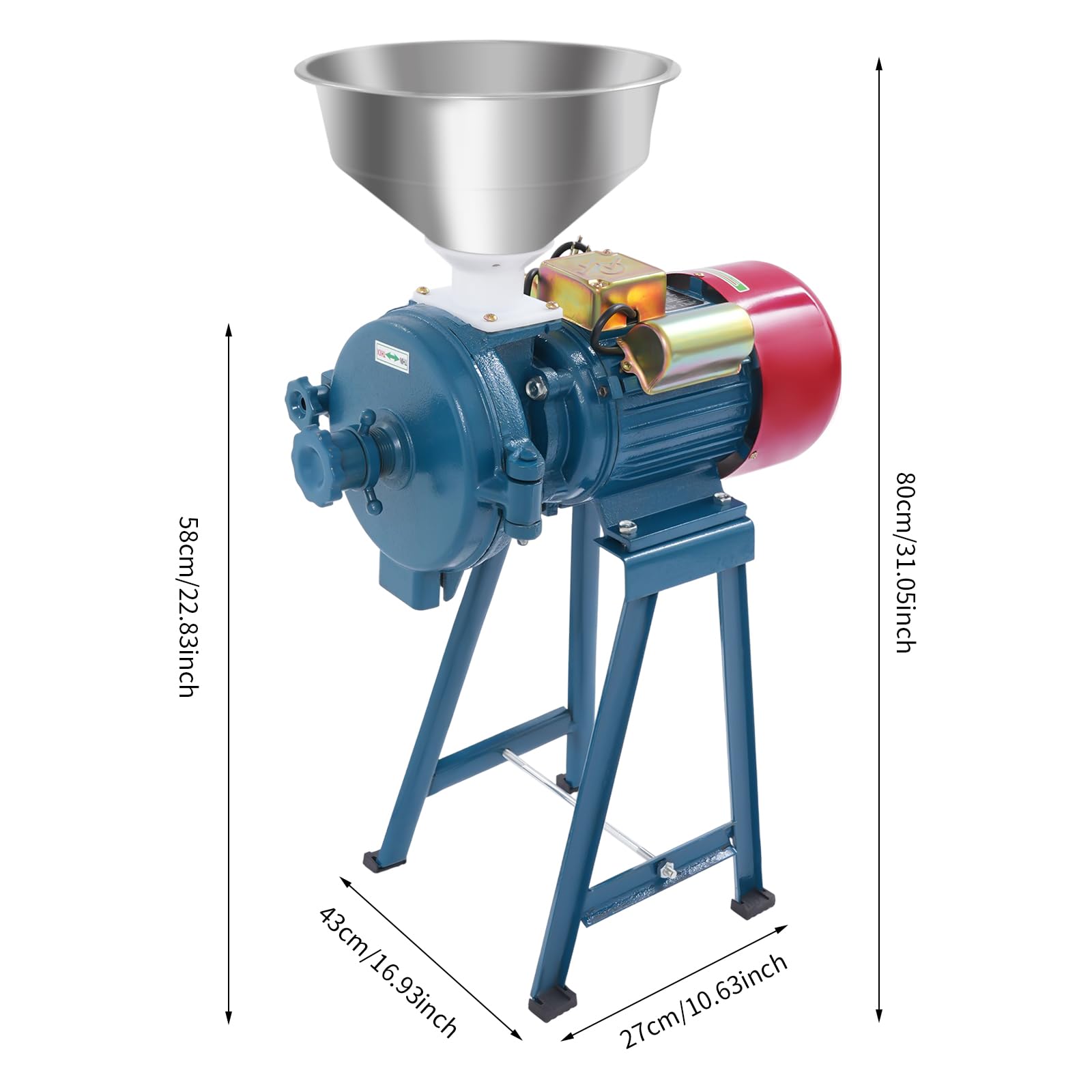 Commercial Stainless Steel Grain Grinder Mill, 2200W Electric Dry Wet Grain Grinder Mill Powder Machine, 60 Mesh Fine Powder for Corn Wheat Coffee, 110V