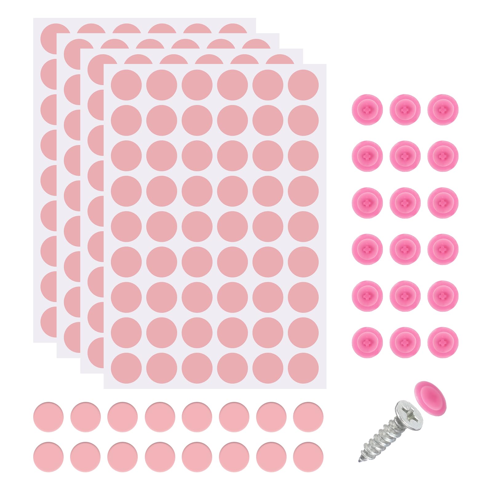 sourcing map 216Pcs Screw Hole Stickers and 200Pcs Screw Cover Caps, 12x3.5mm Dustproof Cap Hole Cover Sticker Set ABS Phillips Screws Head for Furniture Cabinet Wardrobe, Pink