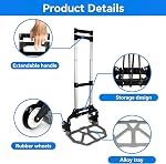 Chariot portable en aluminium,200lbs Capacité, Camion à main pliable, Chariot à main convertible et plat, Léger et durable, avec poignée télescopique et roues en caoutchouc, pour le déménagement, le magasinage et le bureau