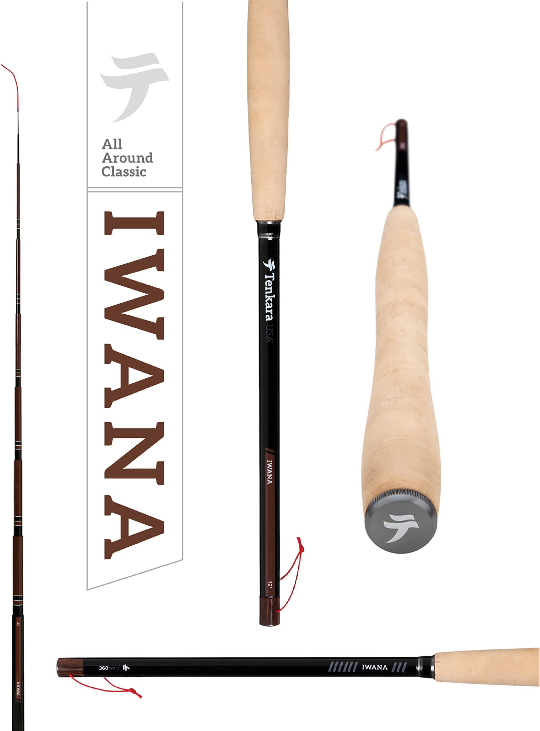 Fly Fishing IWANA™ Rod with Case, Classic All-Around for Small to Medium Fish - Ultra-Light, Gloss Carbon Finish (12ft - 366cm)