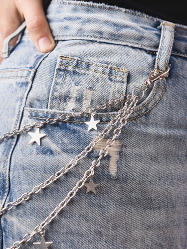 Sacina Gothic Silver-tone Layered Star Pants Chain, Silver-tone Wallet Belt Chain, Goth Grunge Emo Punk Accessories4