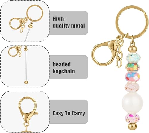 Miniatura 4 de TOYMIS 8 barras de llavero con cuentas, en blanco con cuentas, kit de llavero de bricolaje para mujeres y hombres, bricolaje, Oro