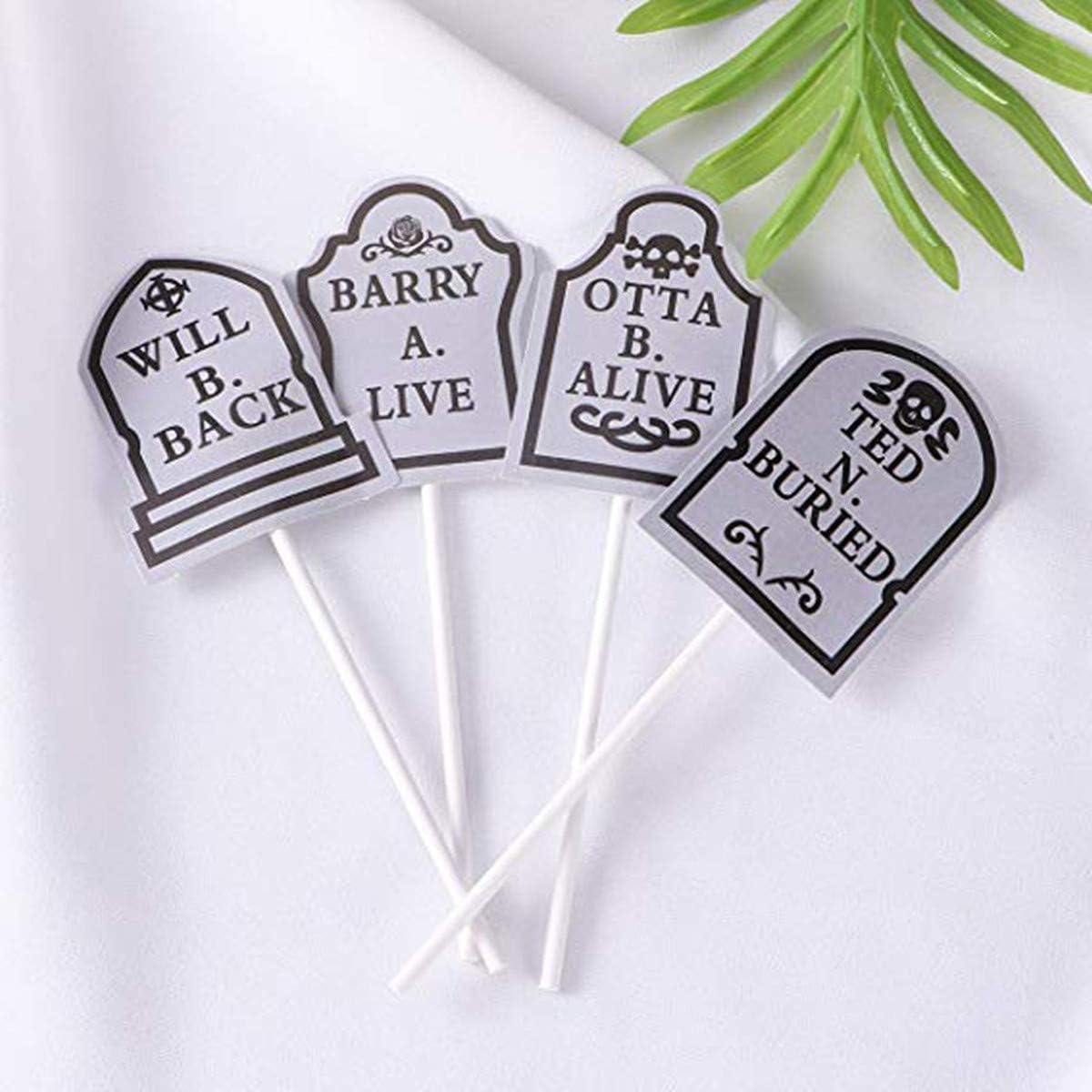 Halloween Cake Decorations Cupcake Toppers Mini Tomb Shovel Spoons Tombstones Graveyard Cupcake Toppers for Halloween Party Birthday Party Decorations Supplies 48 Pieces