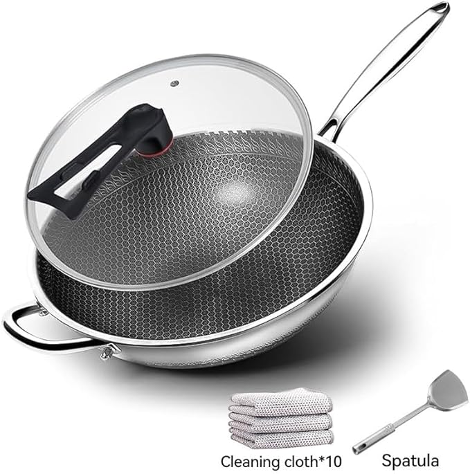 Sartén Wok de Acero Inoxidable con Tapa, 32 cm, Antiadherente miniatura 5
