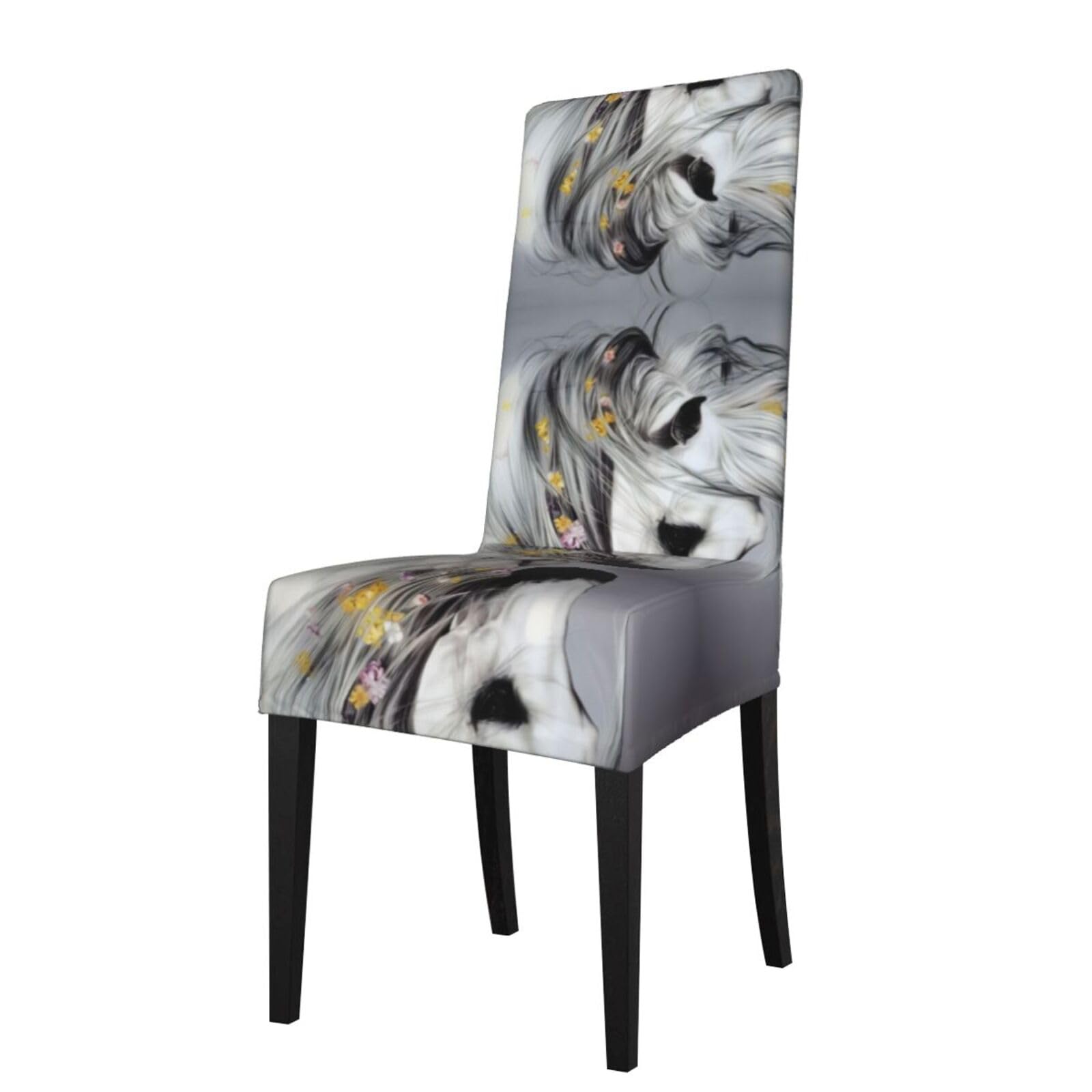 YYHWHJDE Horse Prints Dining Chair Throw Covers – Stretchy & Wrinkle-Resistant Protector for Most Kitchen Chairs – Quick Refresh for Old Furniture
