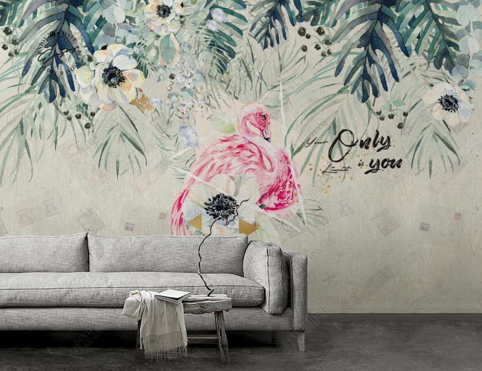 Papier peint flamant rose campagne poster mural poétique pour salon