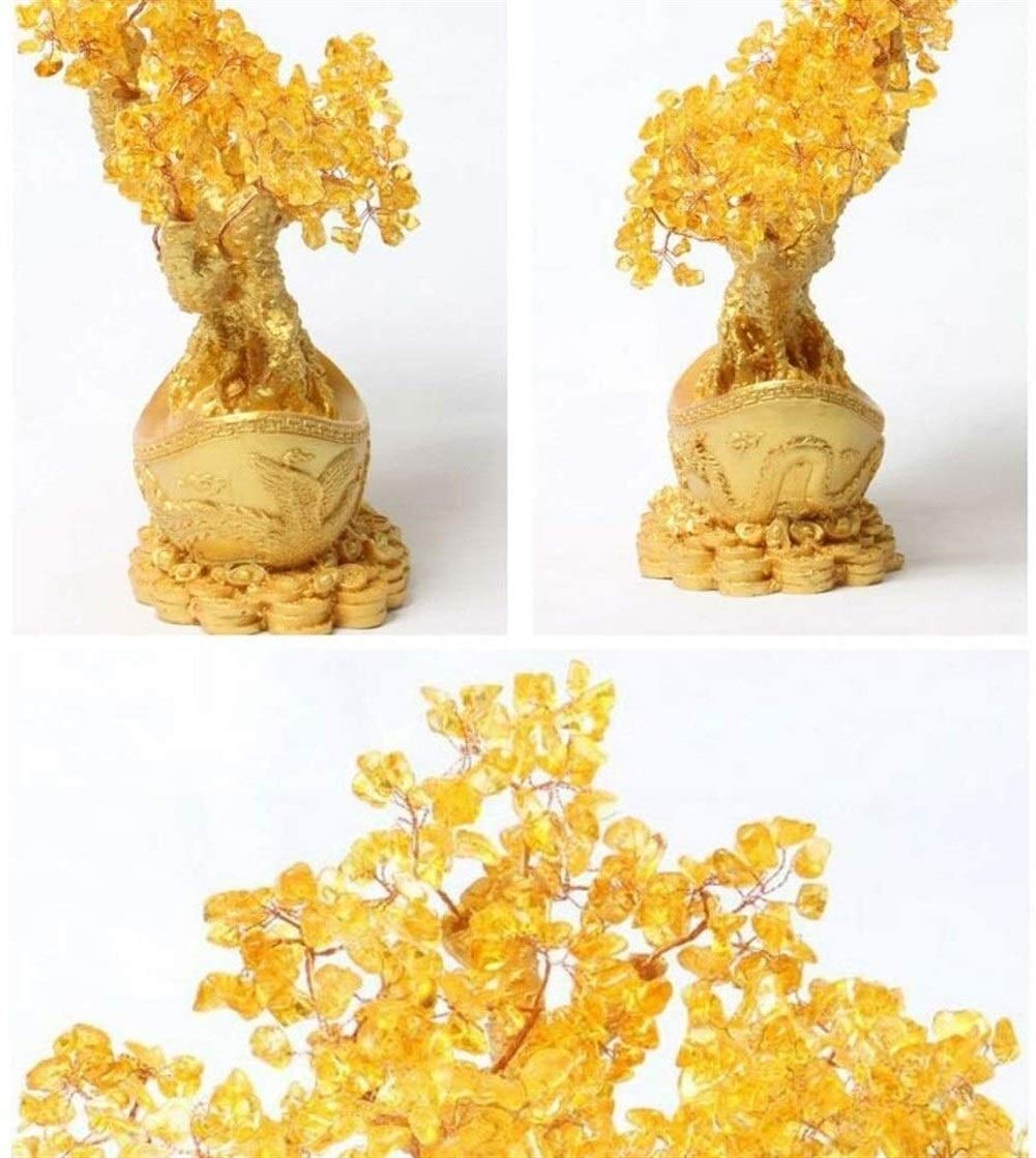 Albero Dei Soldi Feng Shui In Cristallo Citrino - Bonsai Portafortuna Per Ricchezza E Prosperità - Decorazione Casa E Ufficio 15,5 Cm