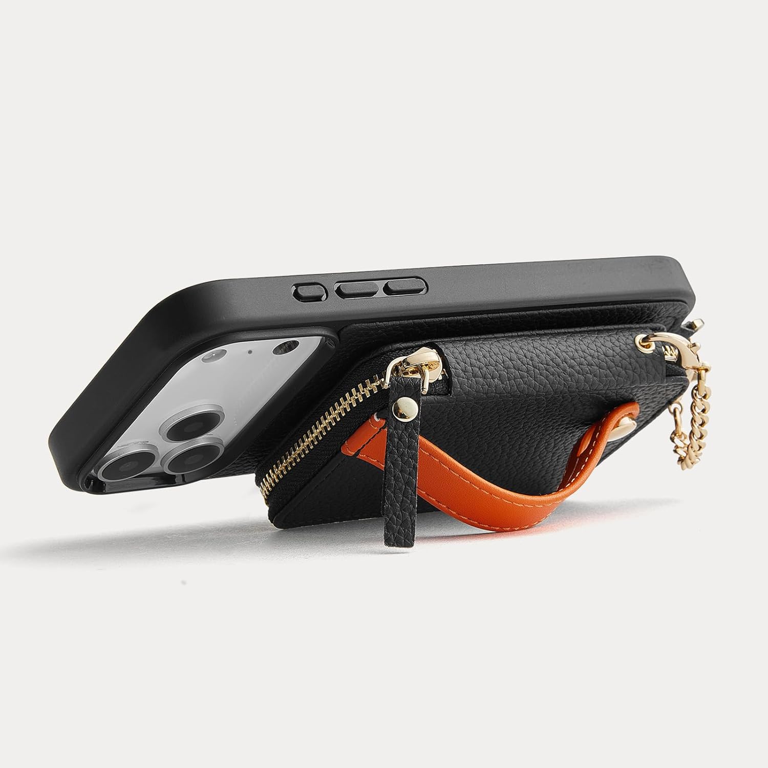 LAMEEKU for iPhone 17 Pro Case Wallet for Magsafe, Magnetic Card Holder Leather Crossbody Cover with Phone Grip for Women 6.3'' Black