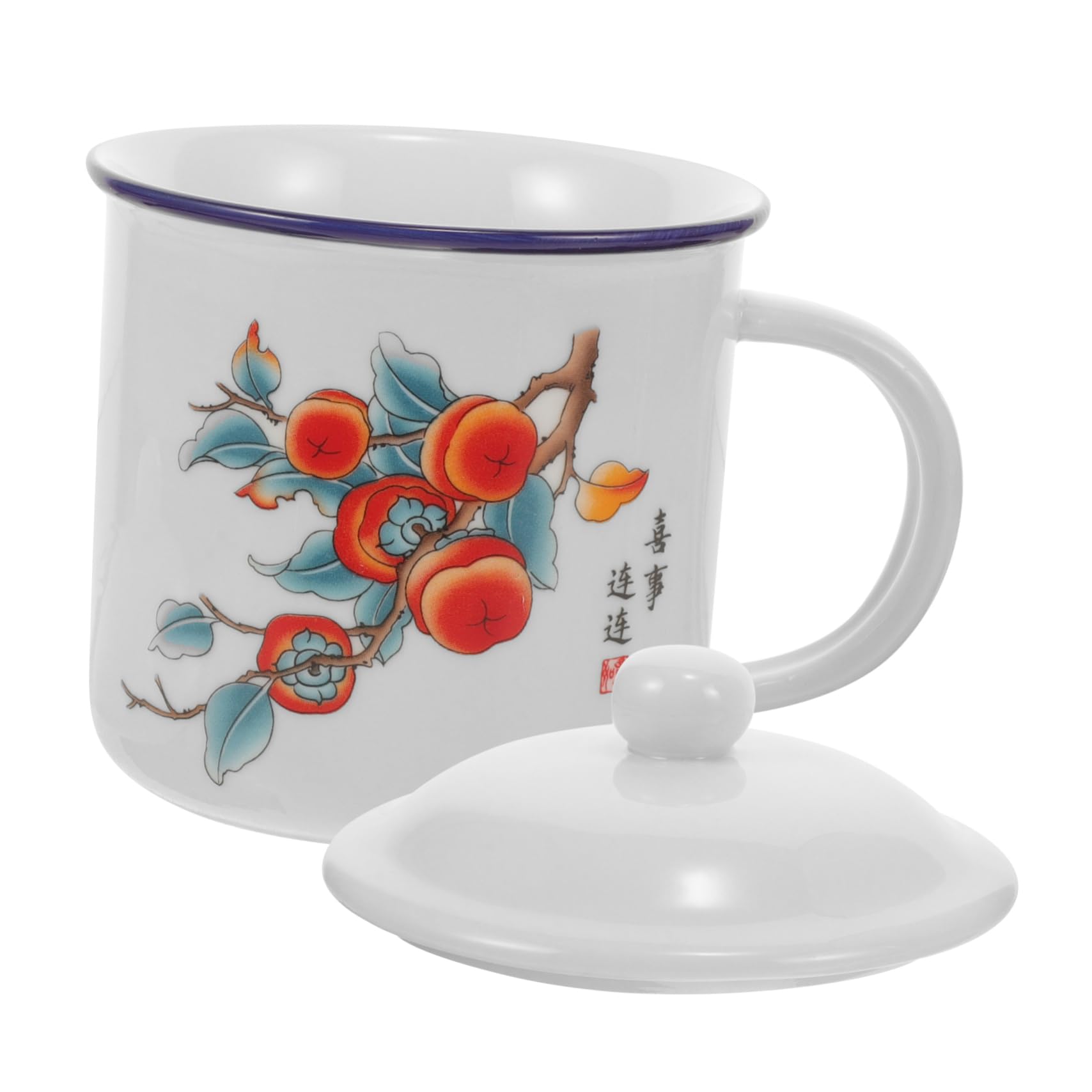 Abaodam Vintage Emaille Trinkbecher mit Deckel, Tragbarer Wasserbecher | Chinesischer Stil, für Café und Outdoor Einsatz, Geeignet für Verschiedene Getränke