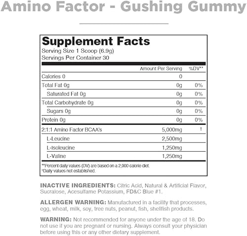 Miniatura 2 de Amino Factor - BCAA instantáneos, goma chorreante, 30 porciones, aminoácidos de cadena ramificada sin azúcar, bebida intra y después del