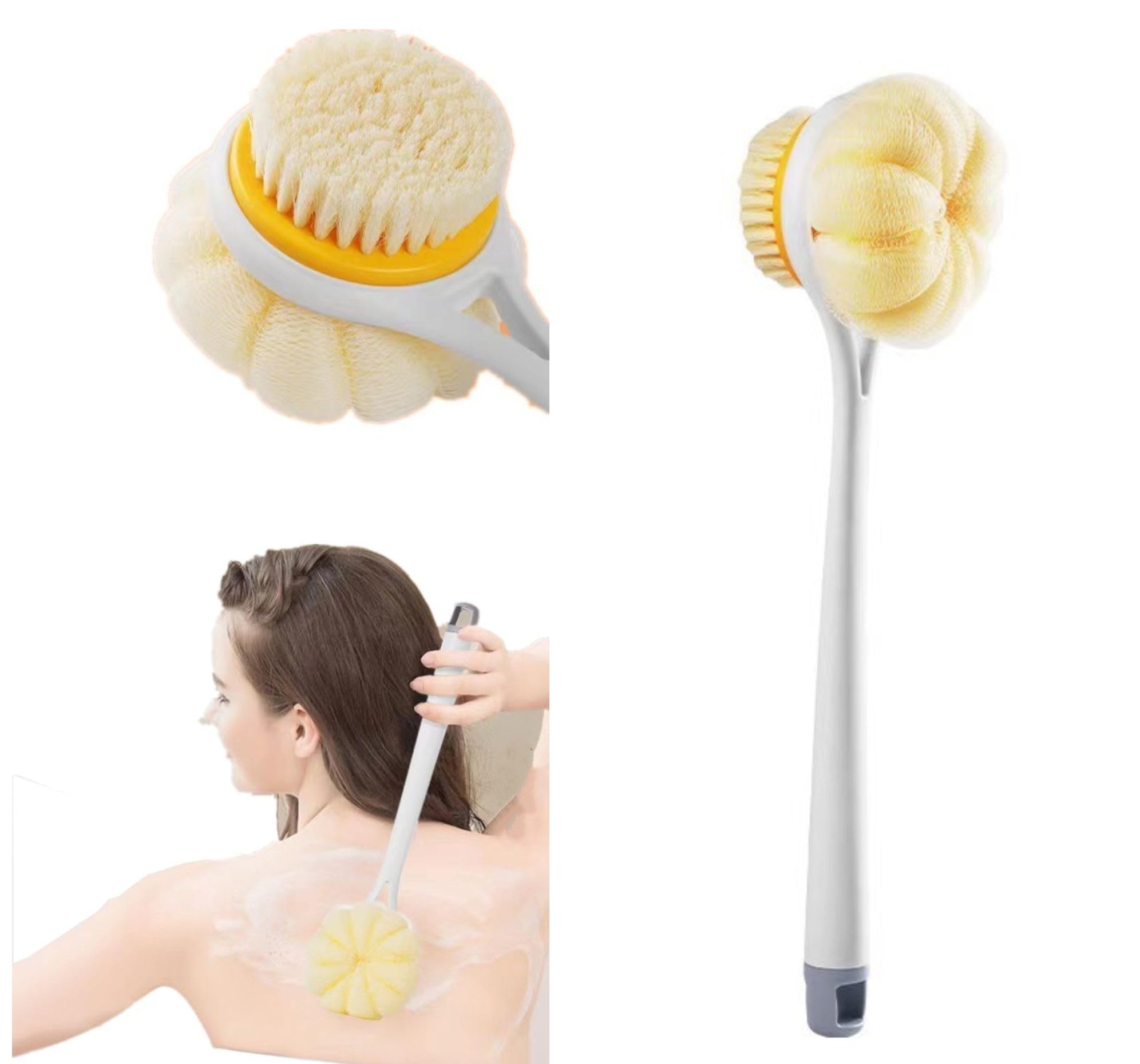 Shower Back Scrubber,Soft Dhower Brush Body Scrubber,Loofah with Handle Bath Brush Long Handle for Shower Suitable for Wet or Dry,Men and Women