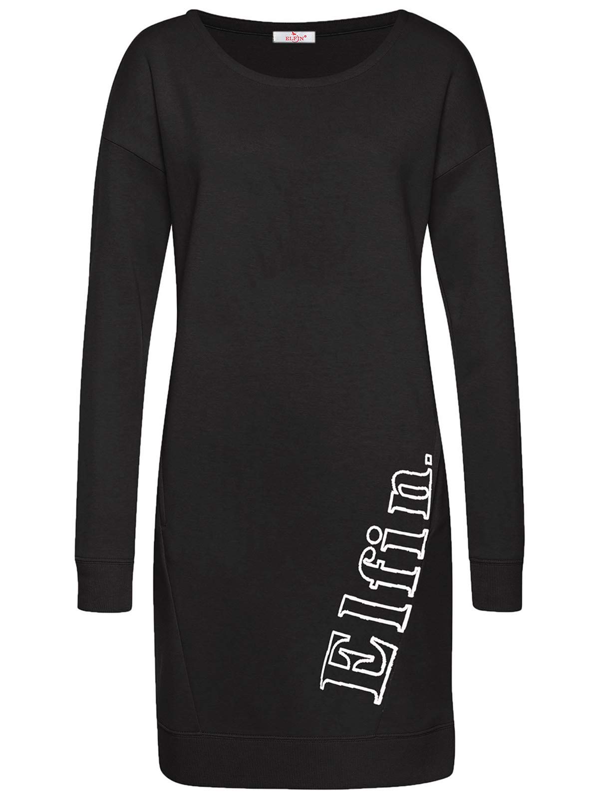 ELFIN Damen Sweatkleid Langarm Kleider Sweatshirt Dress Lässig Sportliche Longshirt Tops Minikleider mit Logodruck Herbst