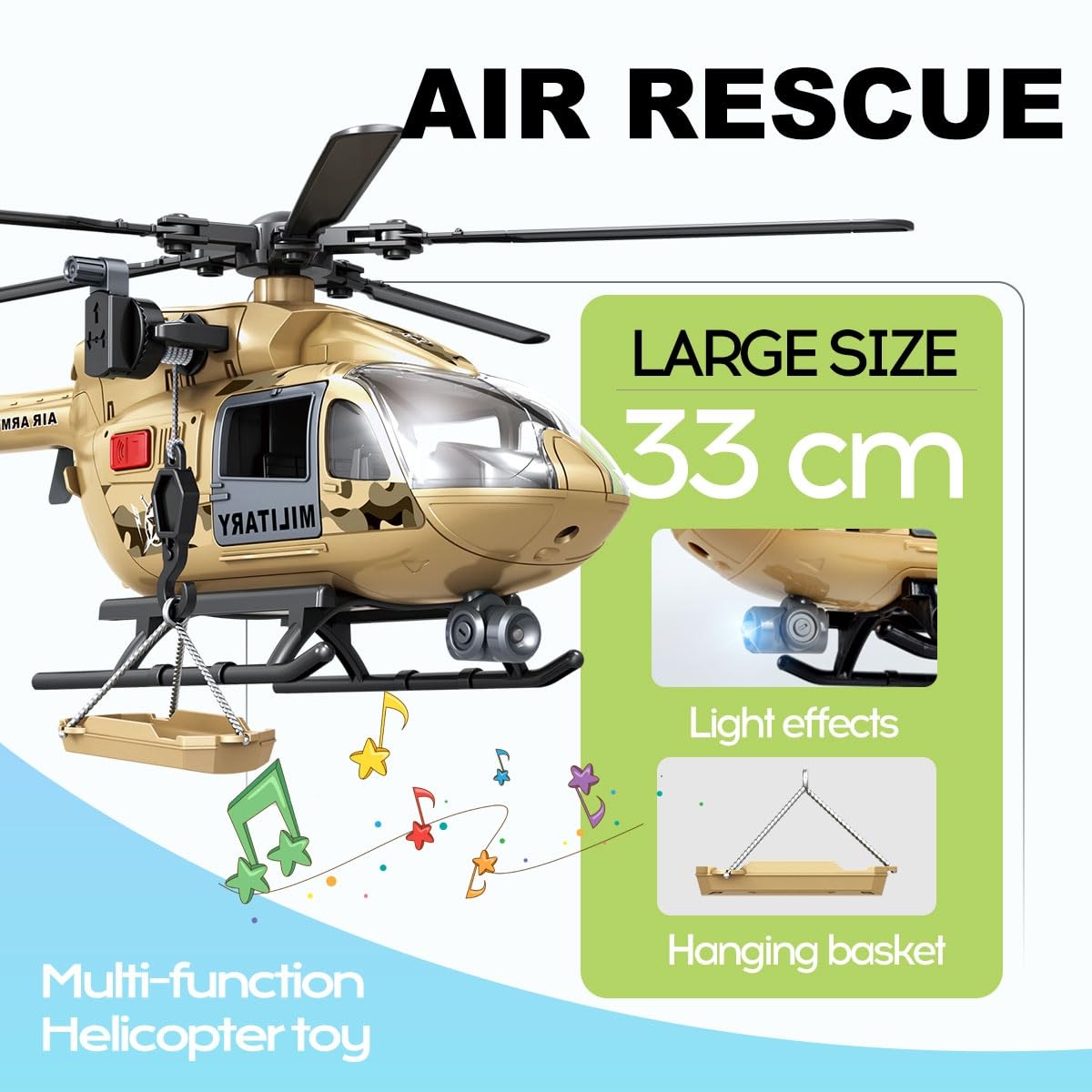 Rescue Helicopter Toy with Lights and Sounds,Emergency Crane Toy with Hanging Tray, Kids Toys for 3 4 5 6 7 Years Old Boys (Military Helicopter)