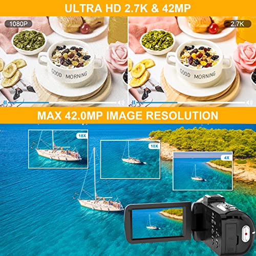 Vmotal Video Camera Camcorder Digital Camera Recorder 2.7K 42Mp 3.0 Inch 270 Degree Rotation Led Light Vlogging Youtube Recorder 18X Digital Zoom With 32Gb Sd Card Kid Teens #TOP2