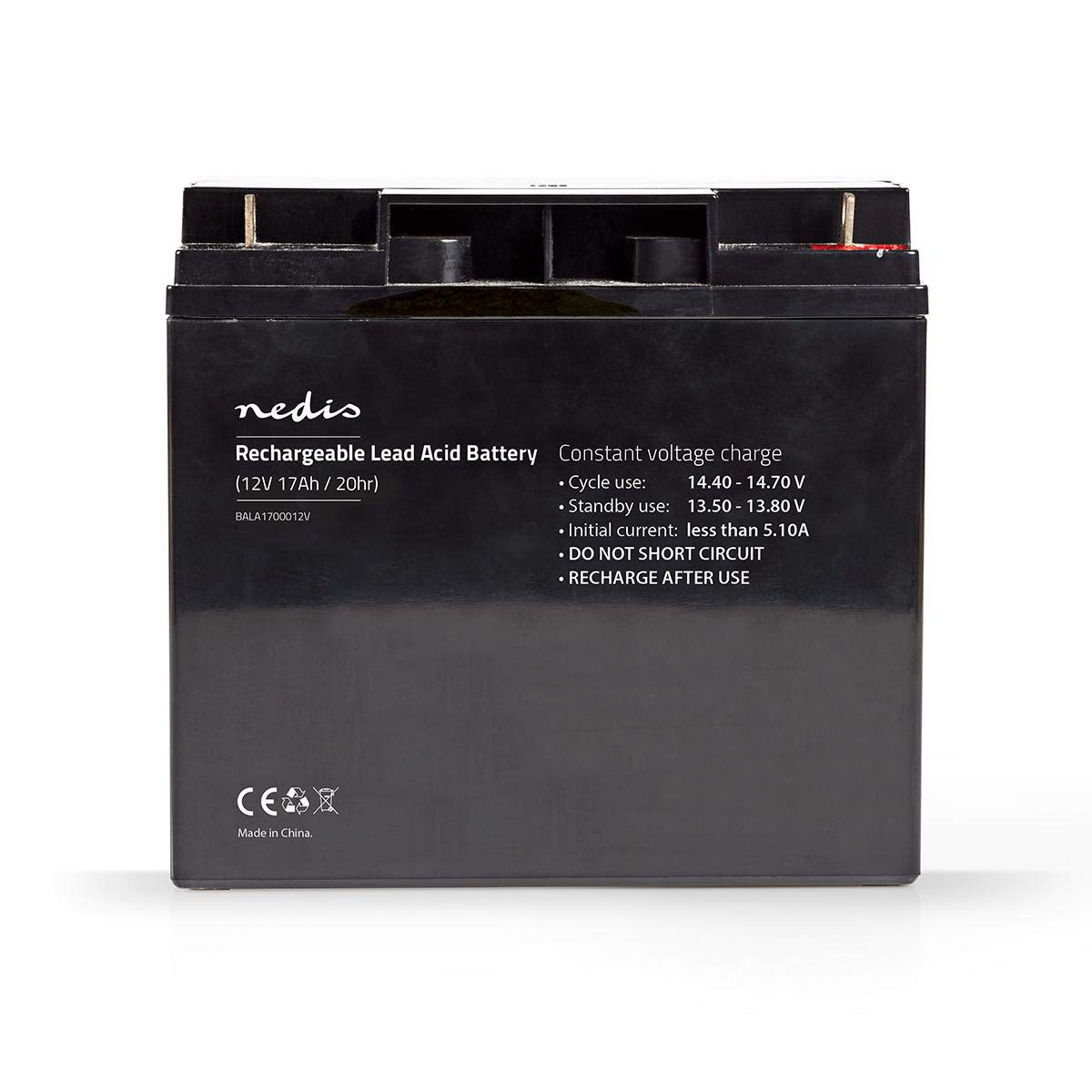 Nedis - Batteria ricaricabile al piombo acido, 12 V, 17000 mAh