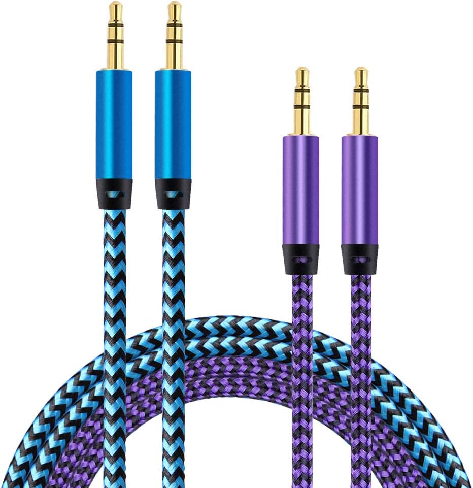 AILKIN AUX Cord for Car, 2 Pack 3.5mm Auxiliary Audio Cable, Braided Stereo AUX Chords Compatible Headphone Car, iPhone, iPod, iPad, Samsung Galaxy, HTC, LG, Google Pixel, Tablet & More-5Feet/1.5M