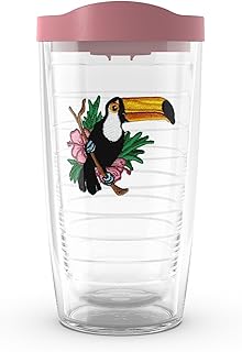 Birds of the Tropics Collection Made in USA Double Walled Insulated Tumbler Travel Cup Keeps Drinks Cold & Hot, 16oz, Toucan Time