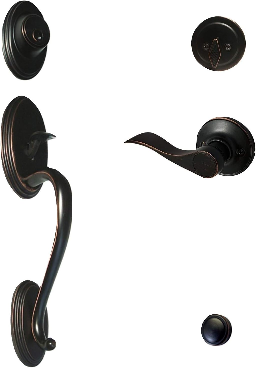 eBuilderDirect Dark Oil Rubbed Bronze Lock Door Lever Handle Entry/Privacy/Passage/Dummy/Deadbolt/Handleset 838DBR (Front Door Handle Set with Right Handed Lever Keyed Alike)