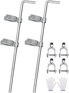 Chain Link Gate Drop Rod Kit 1-3/8" X ~32" Cane Bolt for Single or Double Gate, Heavy Duty Galvanized Steel Ground Latch Fence Drop Pin with Extra 4 Gate Frame Hinges