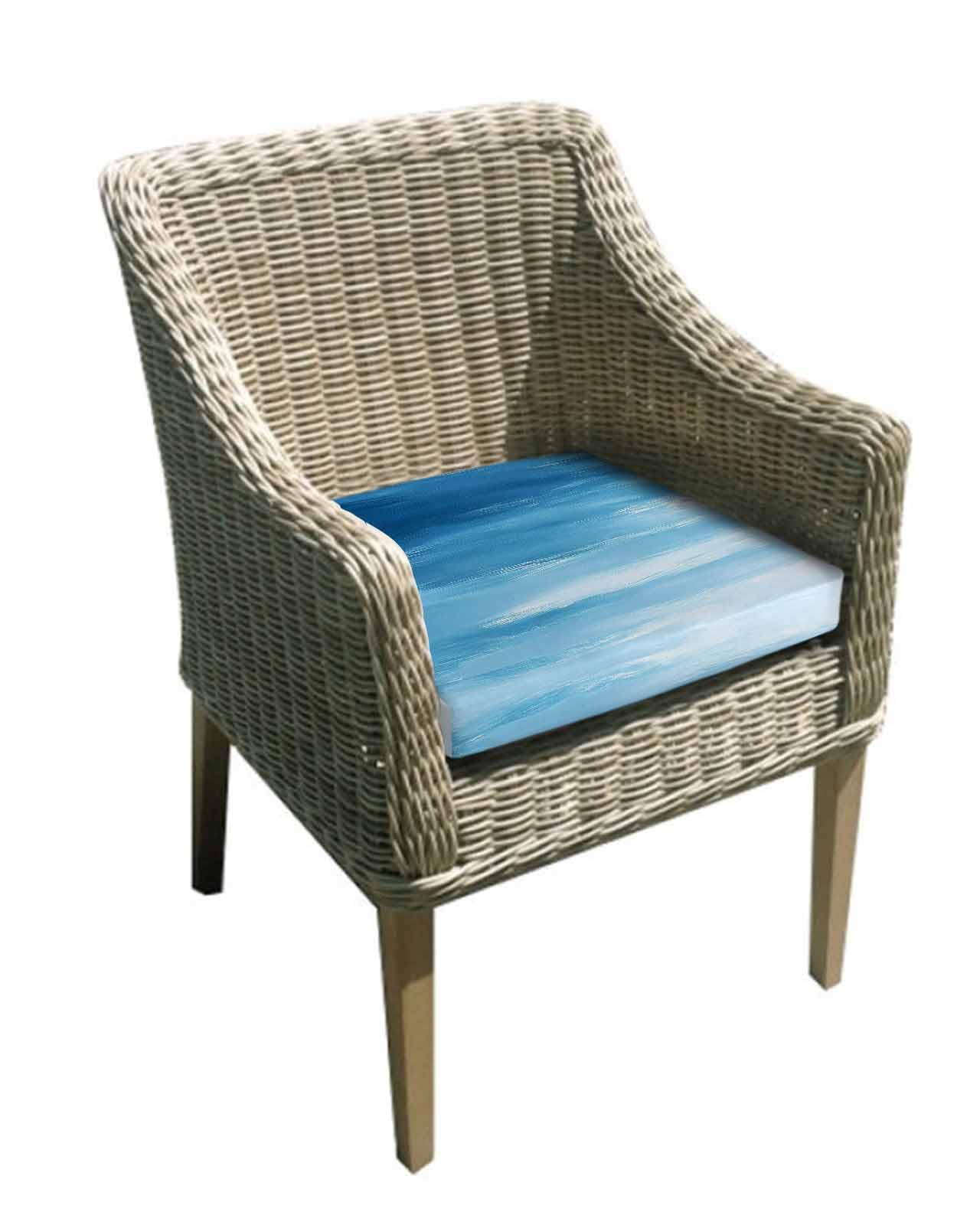 2 Pack Sky Blue Ocean Waterproof Cushion Covers with Ties, Outdoor Patio Chaise Lounge Chair Seat Cushion Slip Covers Replacement(Only Cover) Abstract Oil Painting Coastal Wave 20