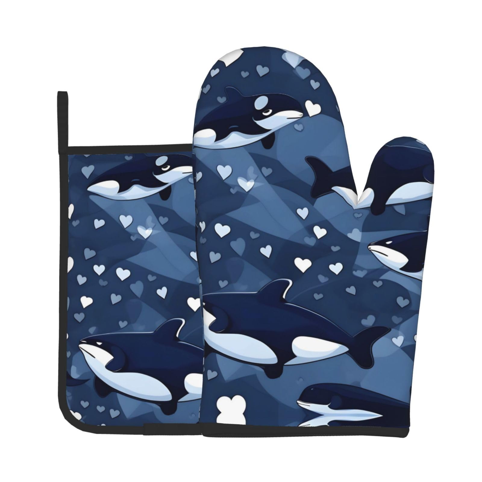 Oven Mitts and Potholders Set of 2 for Kitchen Baking Cooking GrayBlue Killer Whale Thick and Durable