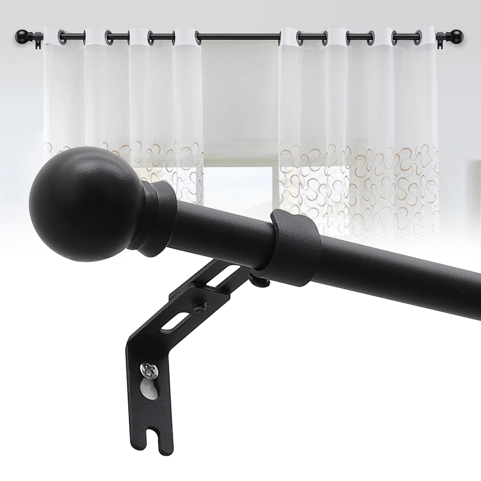 Curtain Rods - 5/8 inch Matte Black Curtain Rod for Windows 28 to 48 Inch, Decorative Small Curtain Rods Set, Drapery Rods