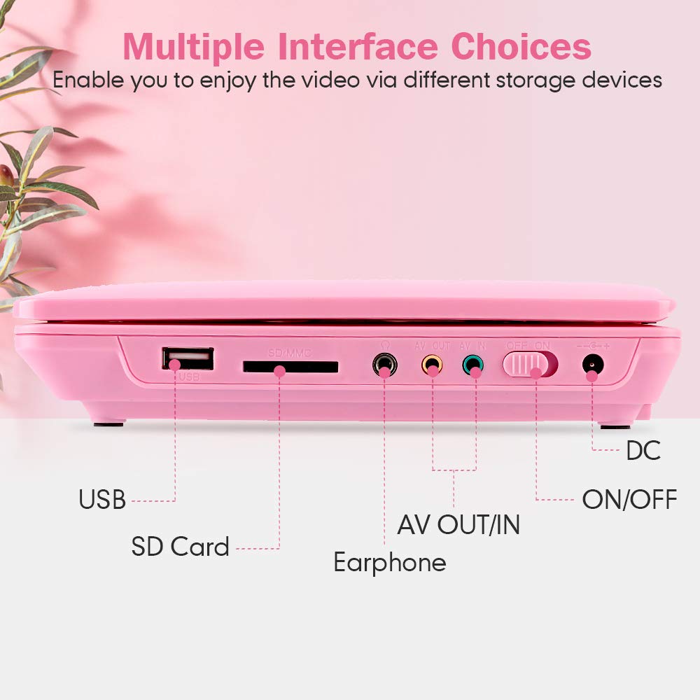 Lecteur DVD portable FUNAVO de 7.5”, écran pivotant, batterie rechargeable de 5 heures, casque et sac assorti, prend en charge les cartes SD, port USB, formats de lecture directe AVI /RMVB/ MP3 / JPEG