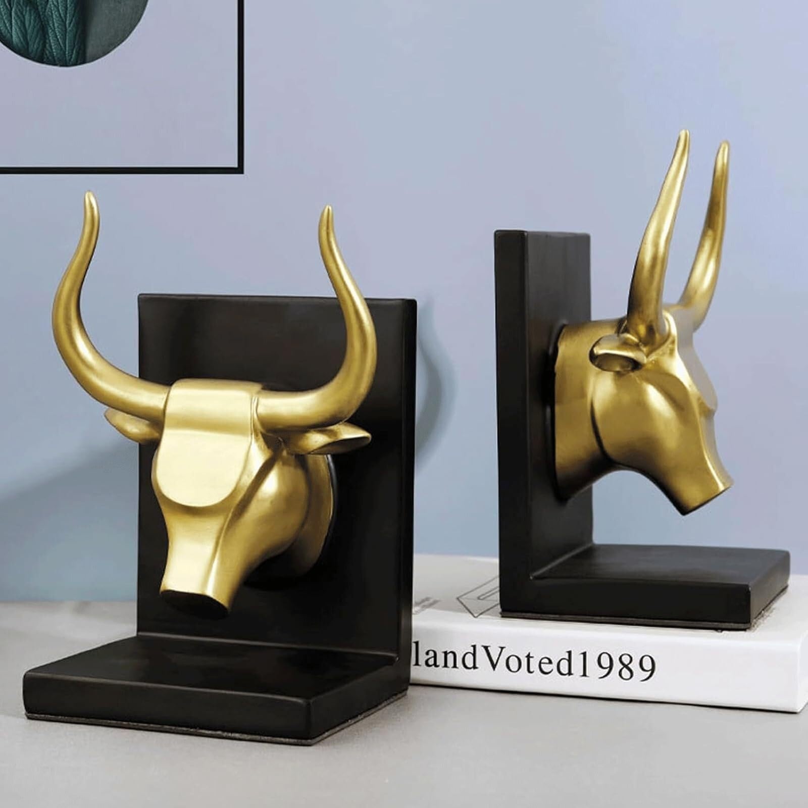 Decorazioni da scrivania Fermalibri resistenti in stile country americano con testa di toro, for scaffali, eleganti Sculture e accessori decorativi