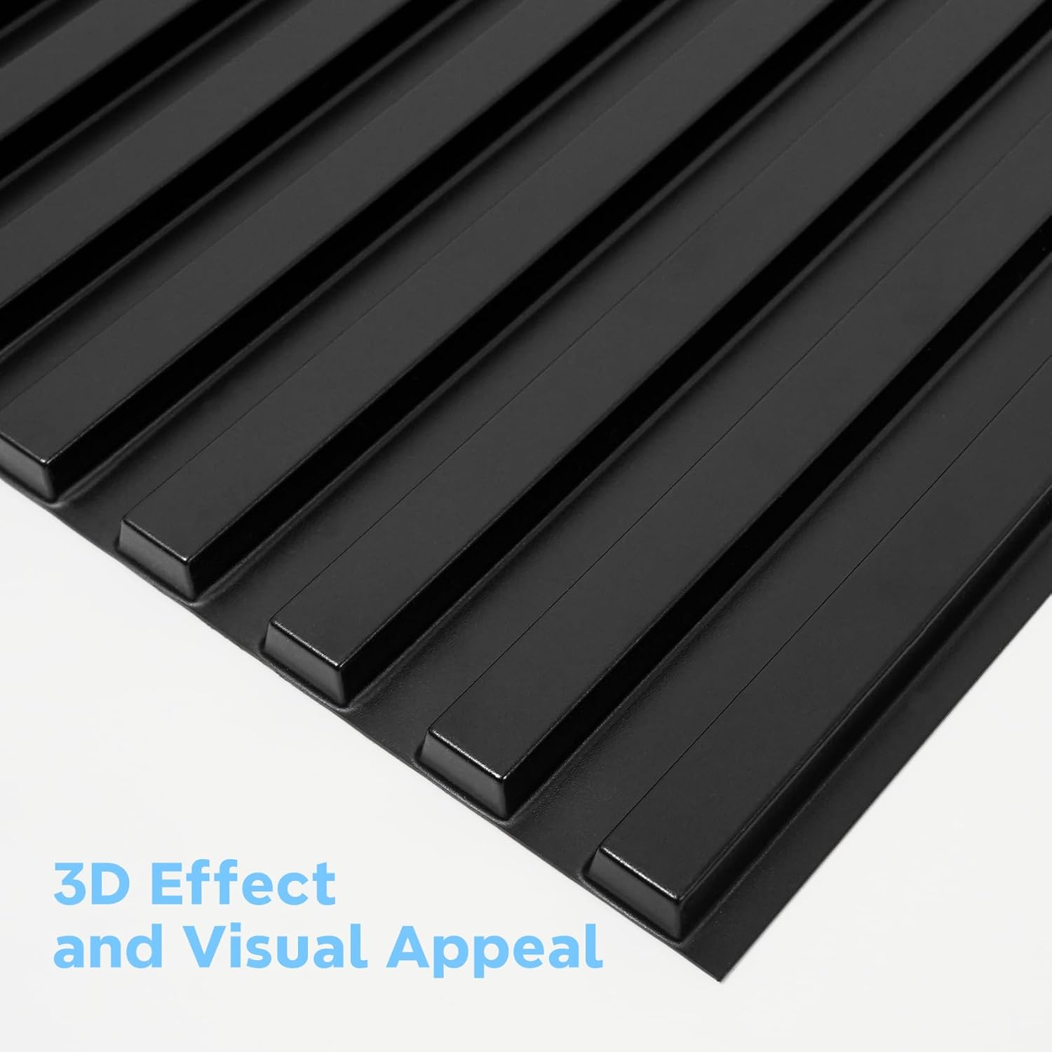 STICKGOO Slat Wall Panel, 3D Wall Panels for Interior Wall Decor PVC Fluted Textured Panel 12-Tile 19.7 x 19.7in - Black