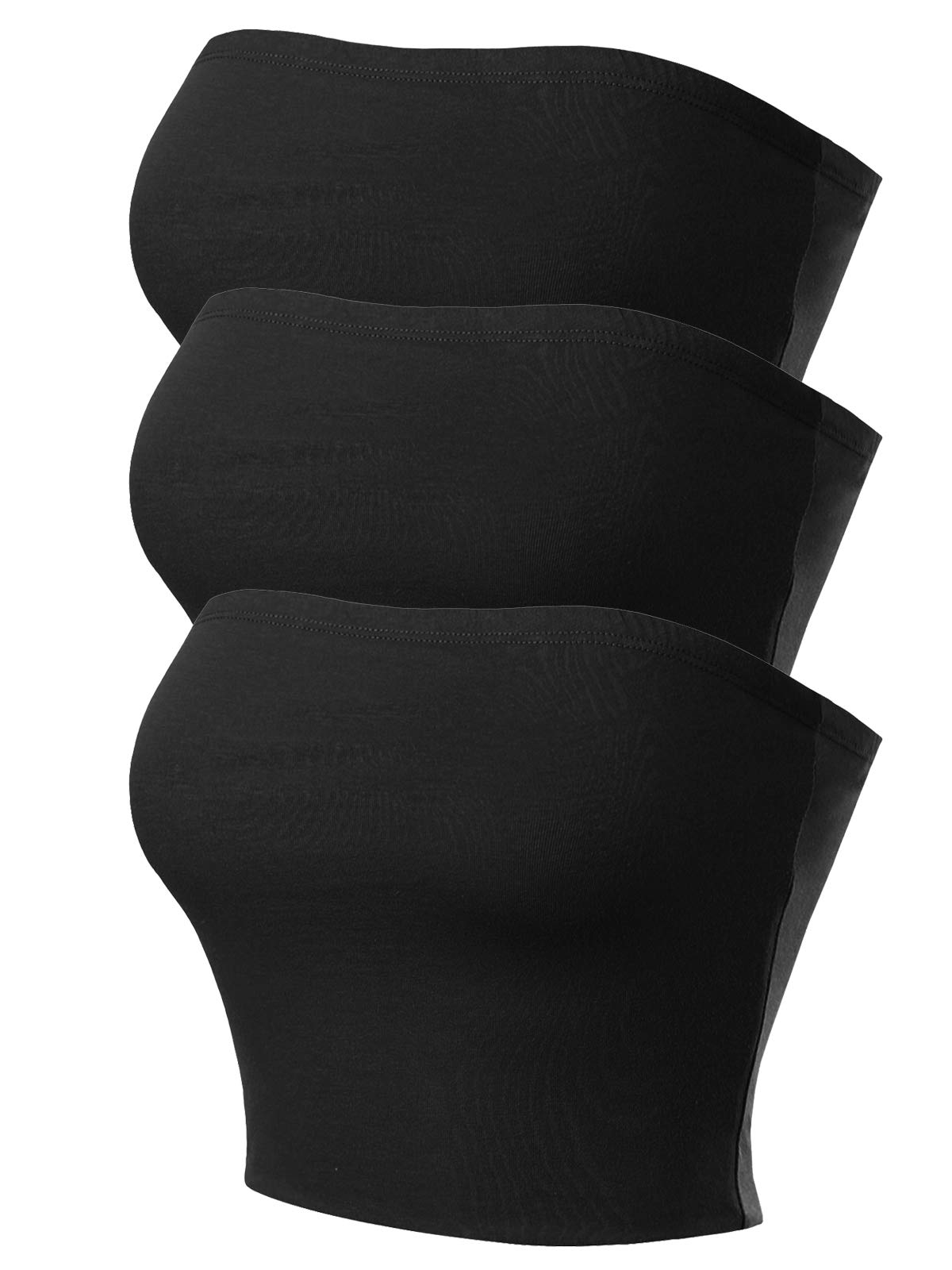 MixMatchy Women's Causal Strapless Double Layered Basic Sexy Tube Top - Pack, 3pack - Black/Black/Black, M