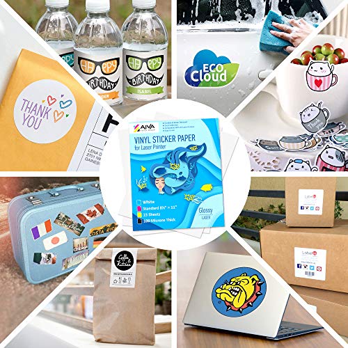 Printable Vinyl Sticker Paper For Laser Printer - Glossy White - 15 Self-Adhesive Sheets - Waterproof Decal Paper - Standard Letter Size 8.5"X11" #TOP3