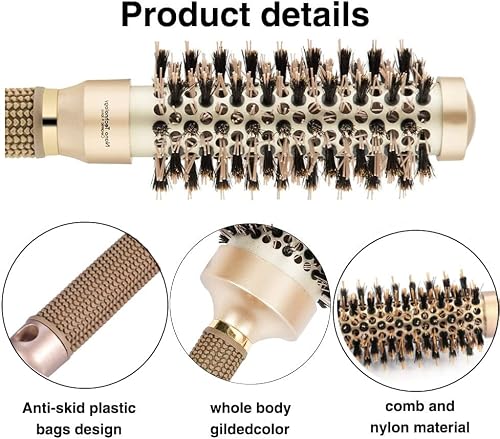 Foto von Rundbürste,Rundhaarbürste,Rundbürste zum Föhnen,Klein Haarbürste Rund aus Nano Thermal Ceramic & Ionic mit Wildschweinborsten, Professionelle Rundbürste zum Stylen,Locken und Glätten (25cm)