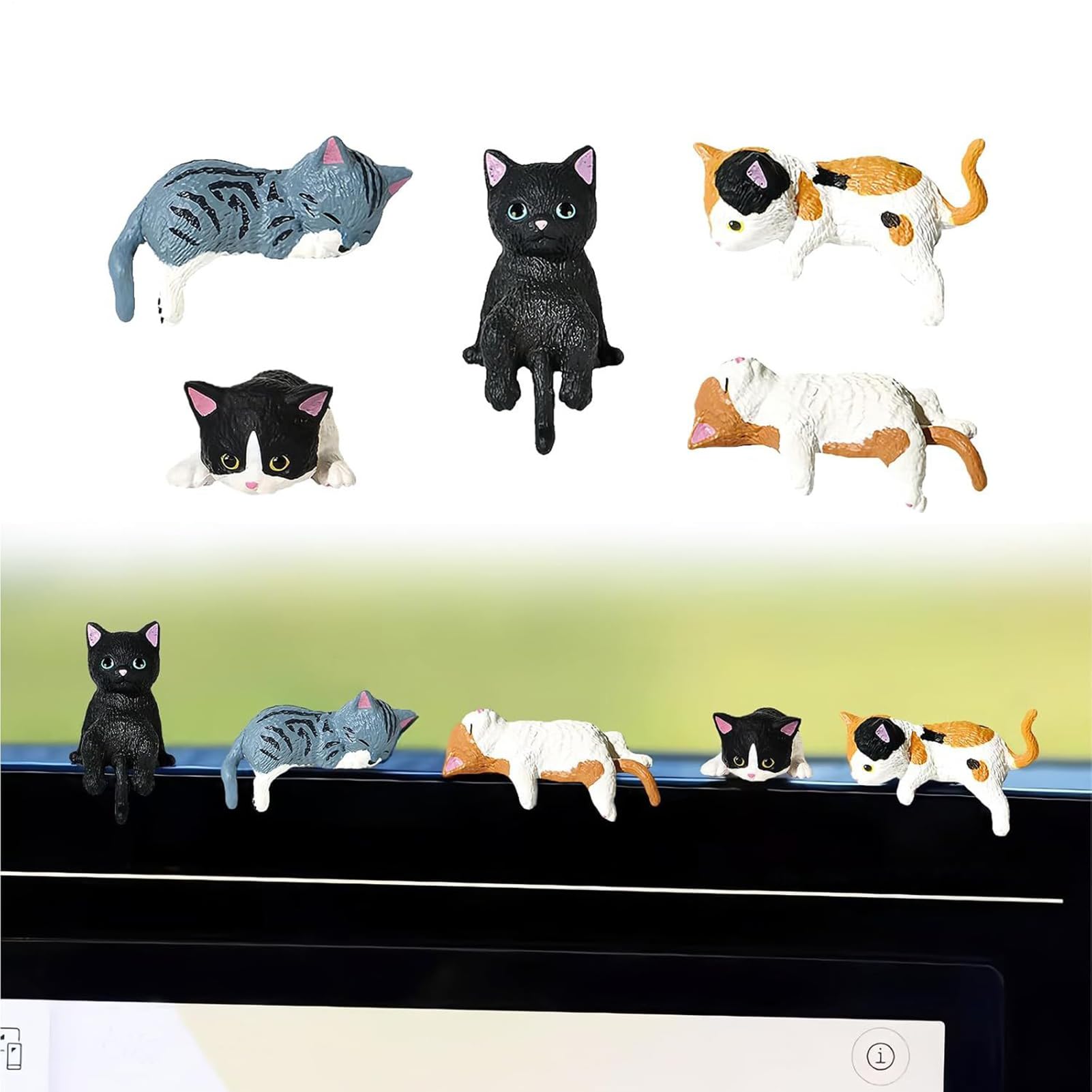 Mini Cat Desk Figurines, 5 Pieces Cartoon Resin Little Cats For Computer Monitor, Funny Kitten Statue In, Cute Cat Figurines Ornament, For Screen, Car Dashboard, Rearview Mirror(B)