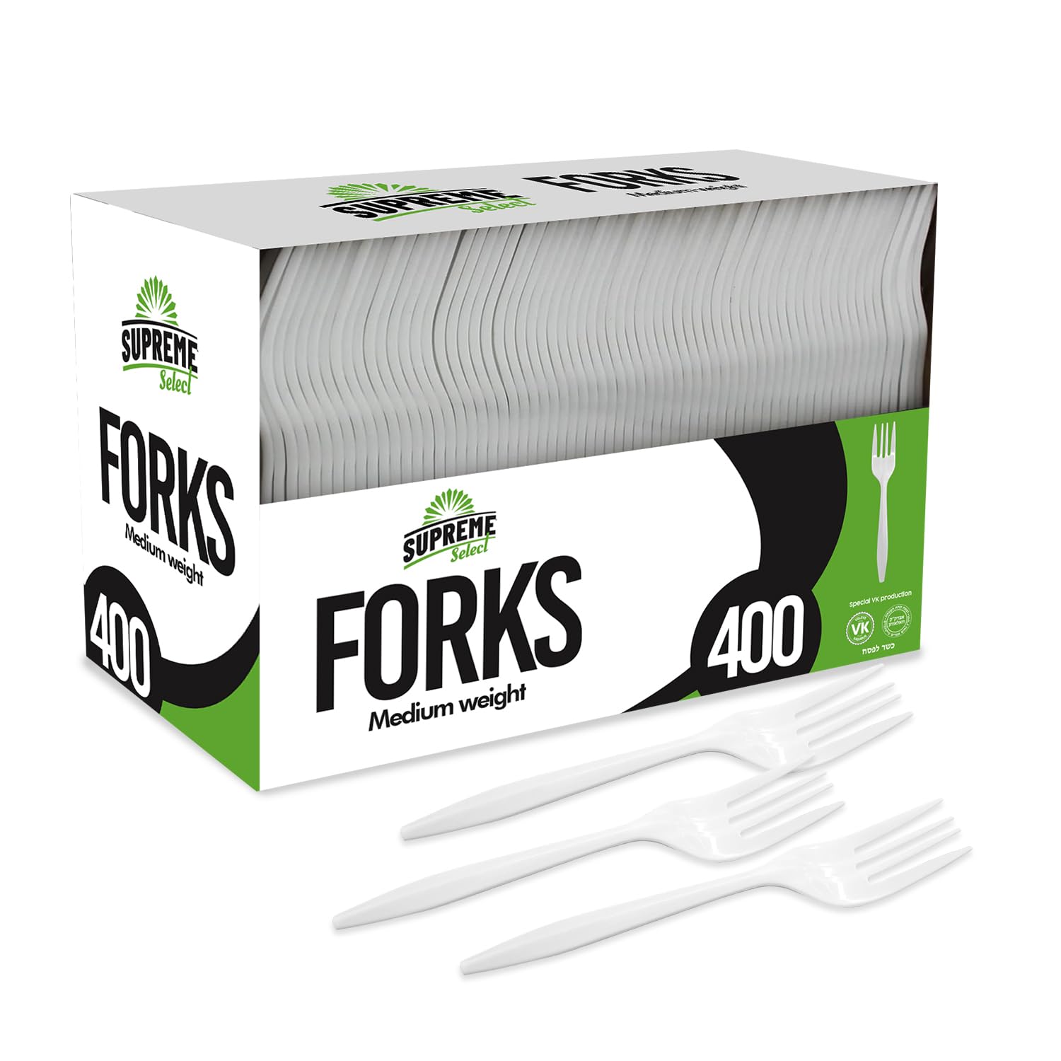 Supreme Select Disposable White Forks [400-Pack] Medium-Weight Disposable Plastic Cutlery - Durable and Reusable Bulk Utensils for Parties, Picnics,