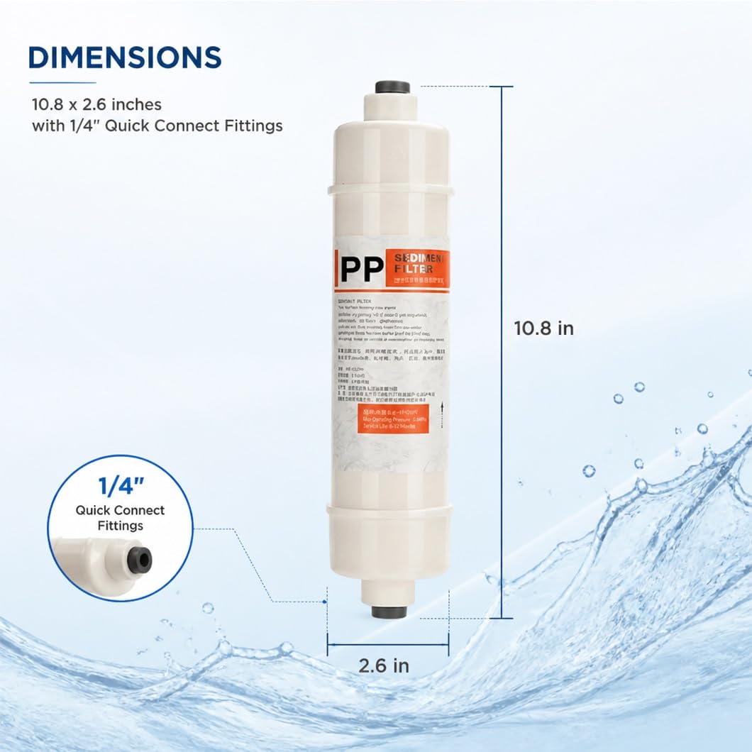 Paquete De 4 Cartuchos Prefiltro De Sedimentos De Algodón PP 10",con Conectores Rápidos 1/4" Para Sistemas Ósmosis Inversa, Agua De Pozo Y Filtración Bajo El Fregadero