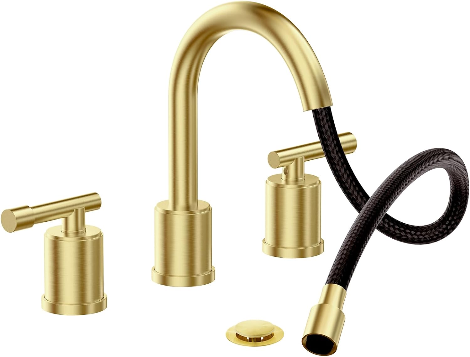 WOWOW 8 Inch Brushed Gold Waterfall Widespread Bathroom Faucet With Pop-up Drain & Supply Hoses - View #9