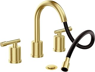 Phiestina Brushed Gold Bathroom Faucet Pull Down- 8 Inch Widespread 3-Ho...